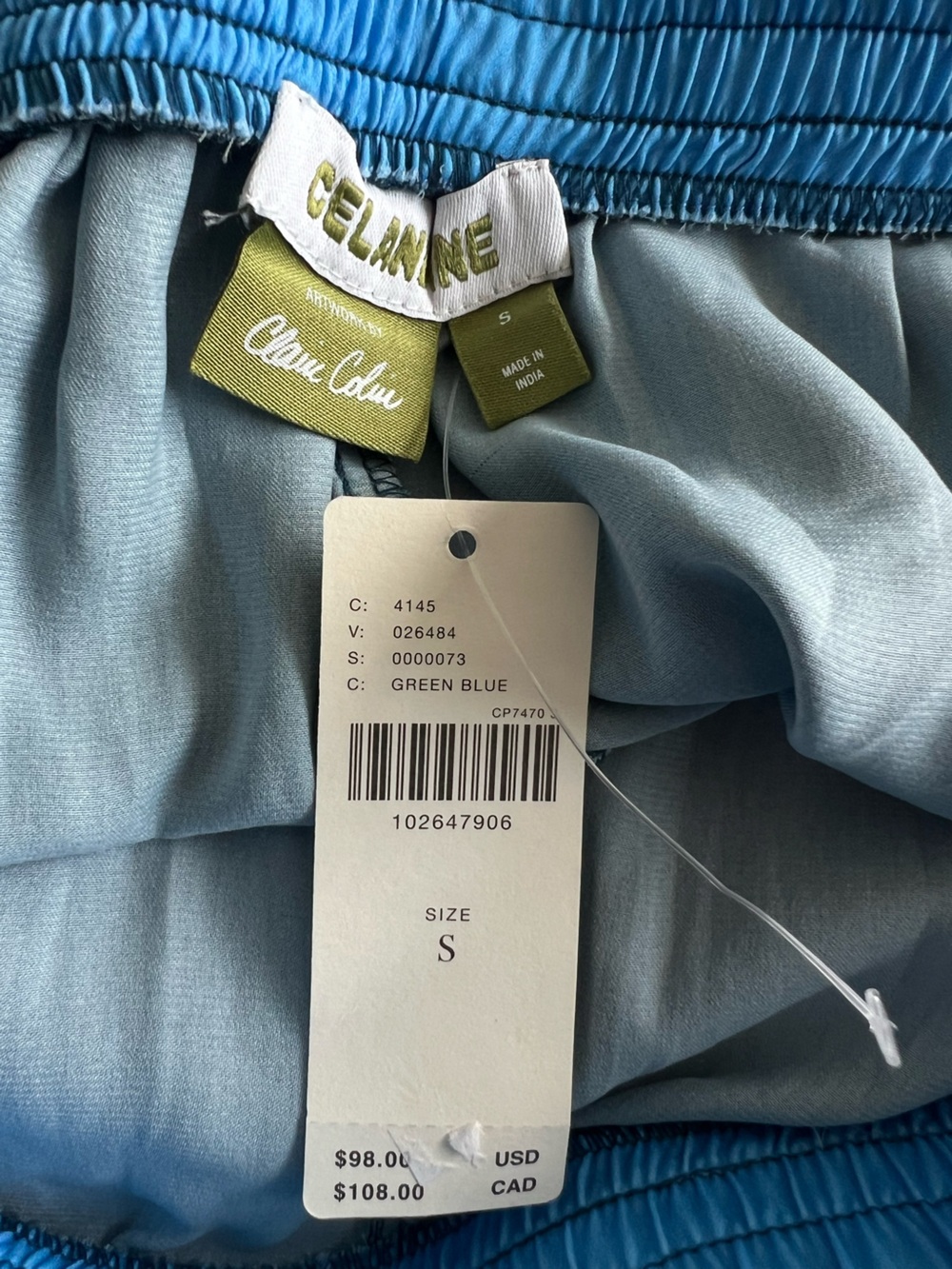 🦜Anthropologie Claire Colin Wide-Leg Pants Celandine NEW Blue Tropical SMALL - Picture 13 of 16